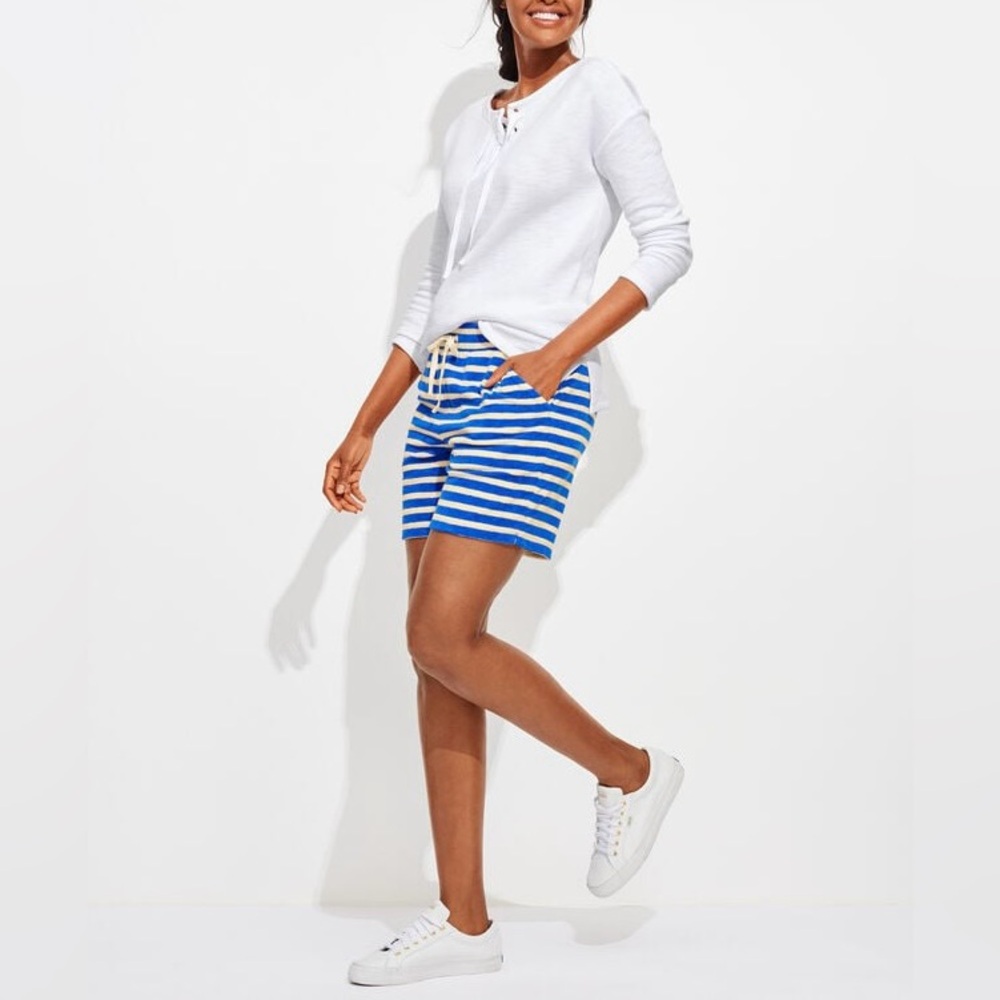 Talbots Women’s Vally Striped Terry Blue White Shorts Size L P NWT